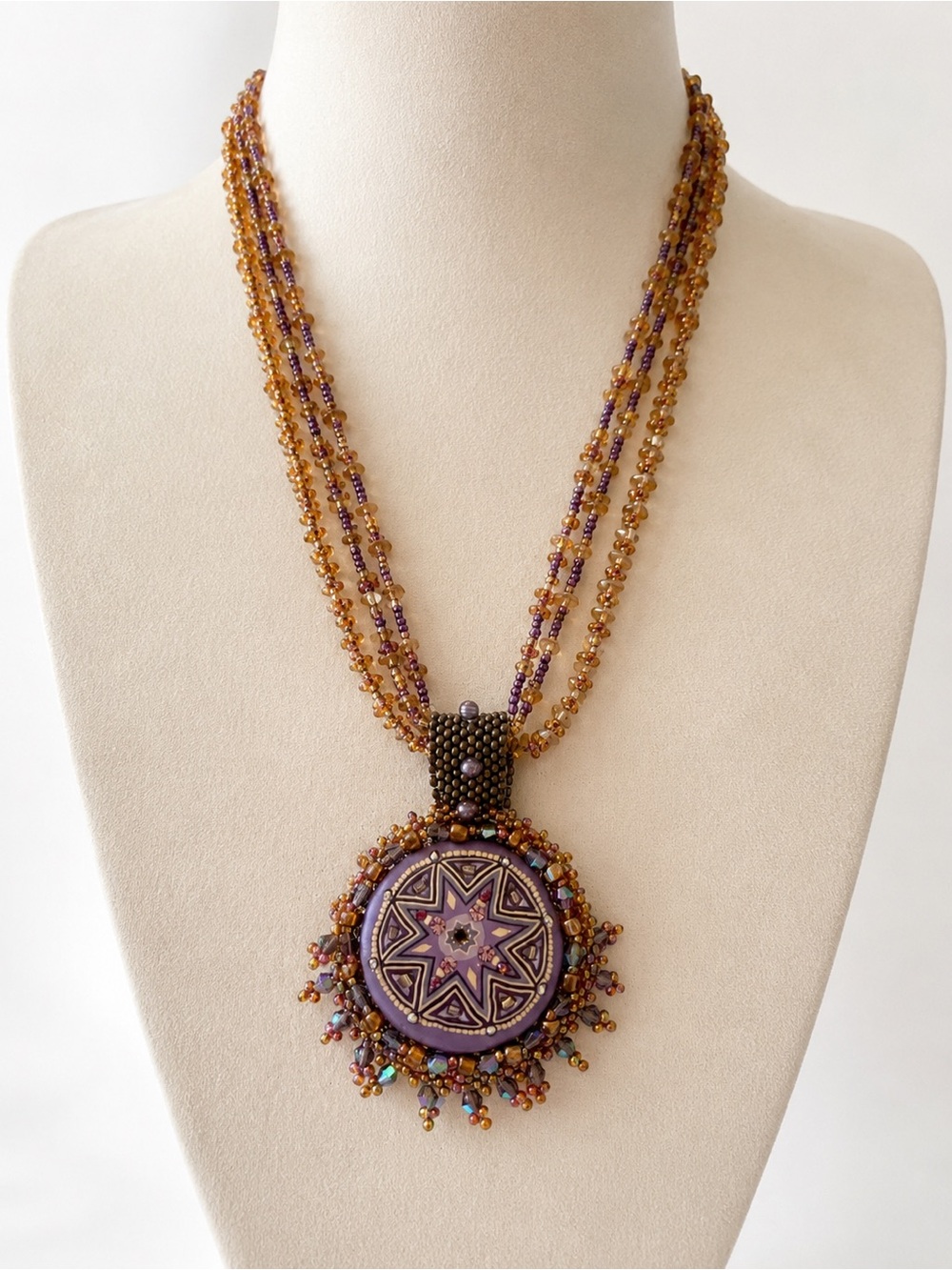 Handmade Beaded Statement Necklace • Artisan Medallion Pendant • Boho Luxe
